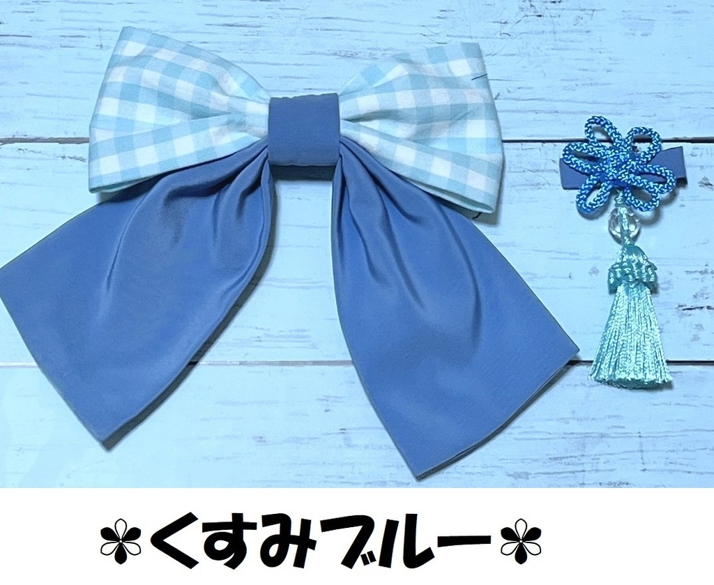 ギンガムチェックリボンバレッタとチャイナクリップのヘアアクセサリーセット