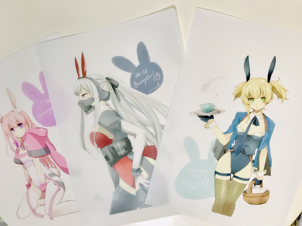 バニー戦術人形クリアファイル3種【ウェルロッドMkII 】【ST AR-15】【AK-12】