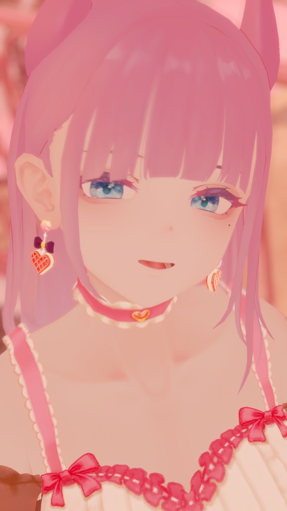 ふわふわハートのワッフルピアス【3Dモデル】