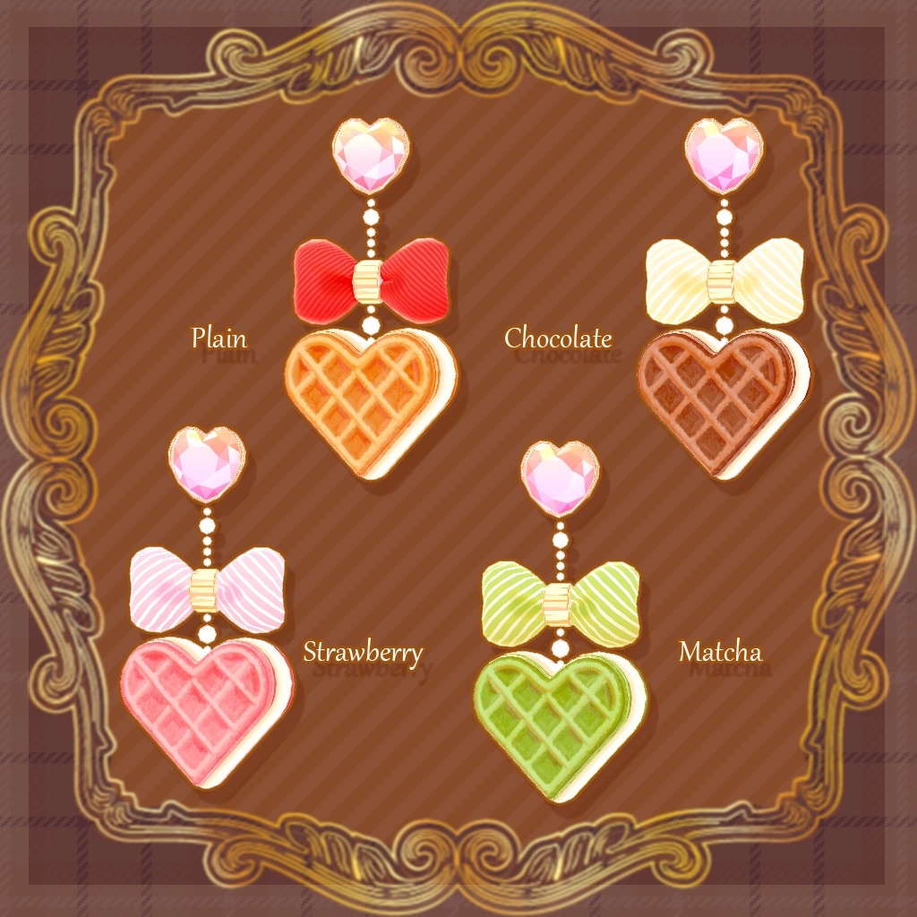 ふわふわハートのワッフルピアス【3Dモデル】