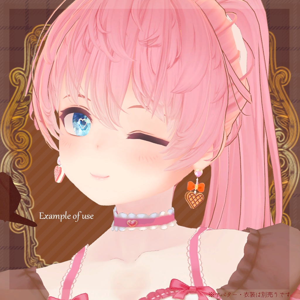 ふわふわハートのワッフルピアス【3Dモデル】