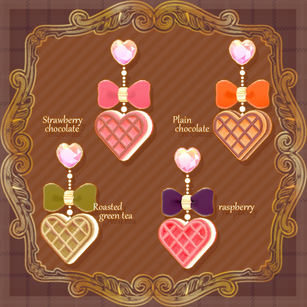 ふわふわハートのワッフルピアス【3Dモデル】