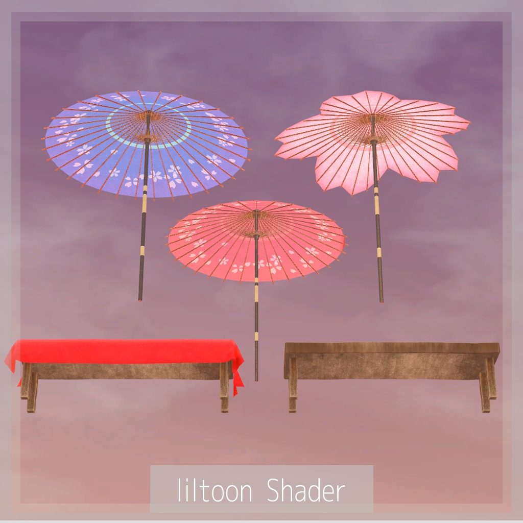 桜の和傘つき野点傘と机のセット【3Dmodel】