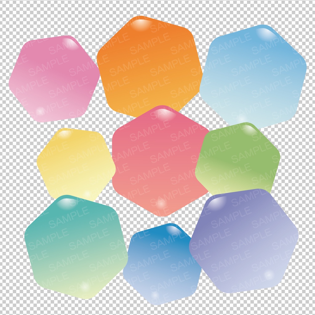 グミみたいな六角形アイコンセット 9color【PNG+SVG】