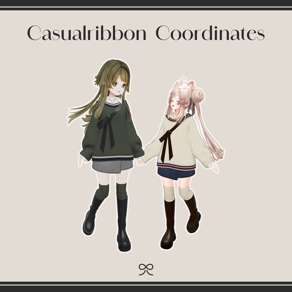 casual ribbon coordinates 【VRC 3D衣装モデル】リボンバッグのお散歩コーデ