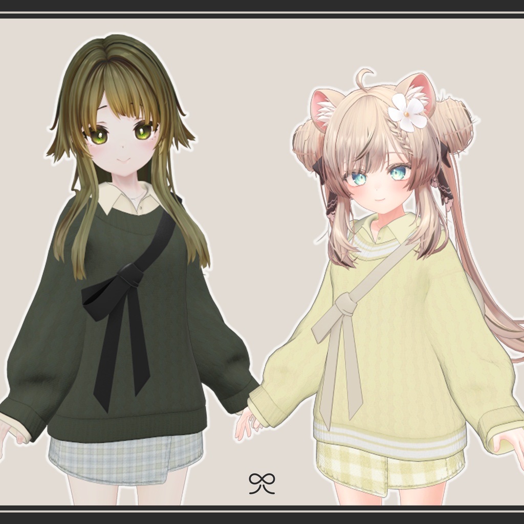 casual ribbon coordinates 【VRC 3D衣装モデル】リボンバッグのお散歩コーデ