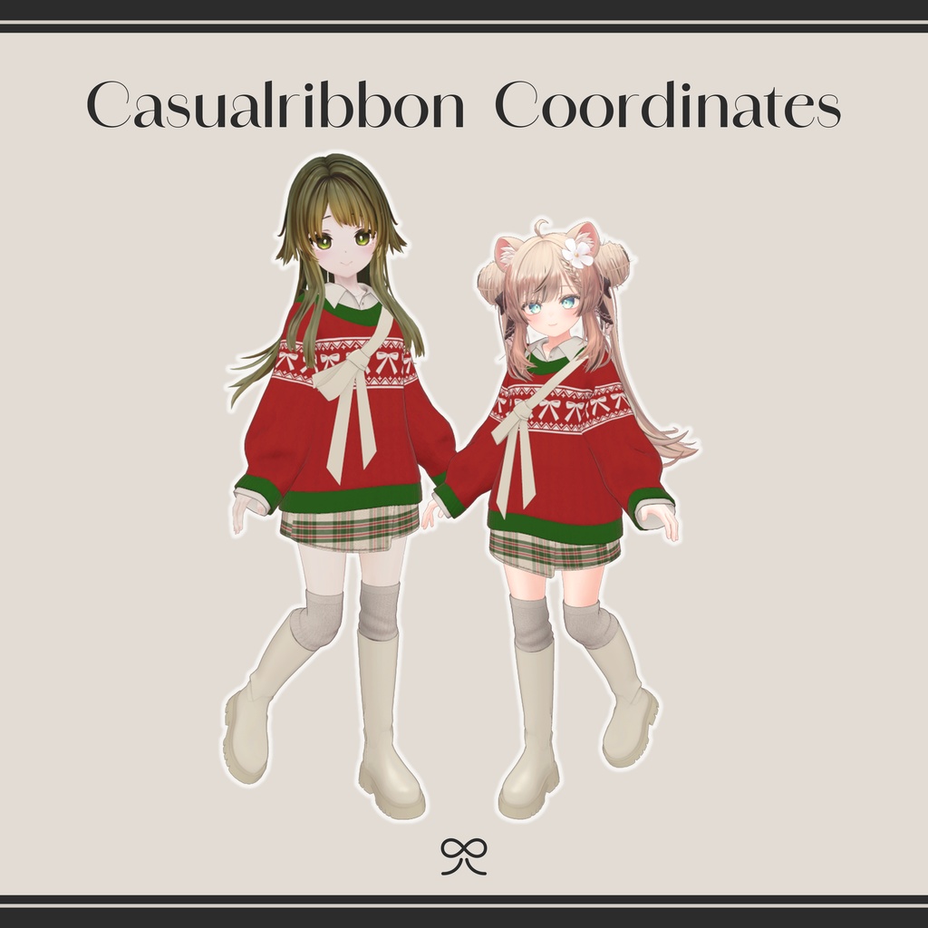 casual ribbon coordinates 【VRC 3D衣装モデル】リボンバッグのお散歩コーデ