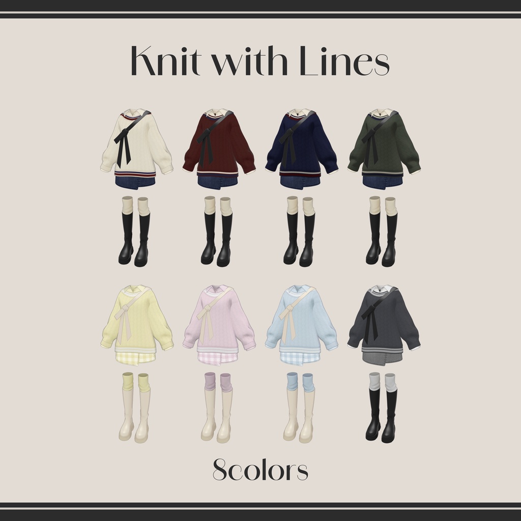 casual ribbon coordinates 【VRC 3D衣装モデル】リボンバッグのお散歩コーデ