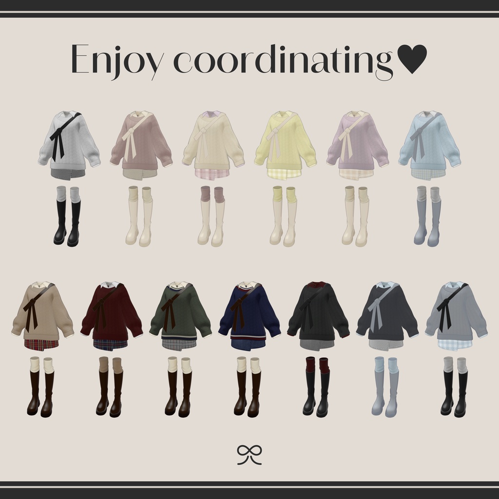 casual ribbon coordinates 【VRC 3D衣装モデル】リボンバッグのお散歩コーデ