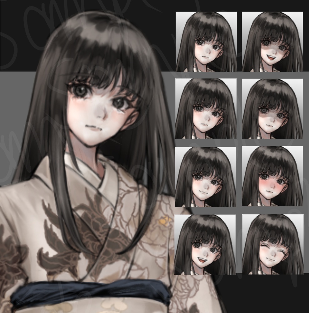 【立ち絵素材】着物_黒髪_女性_少女