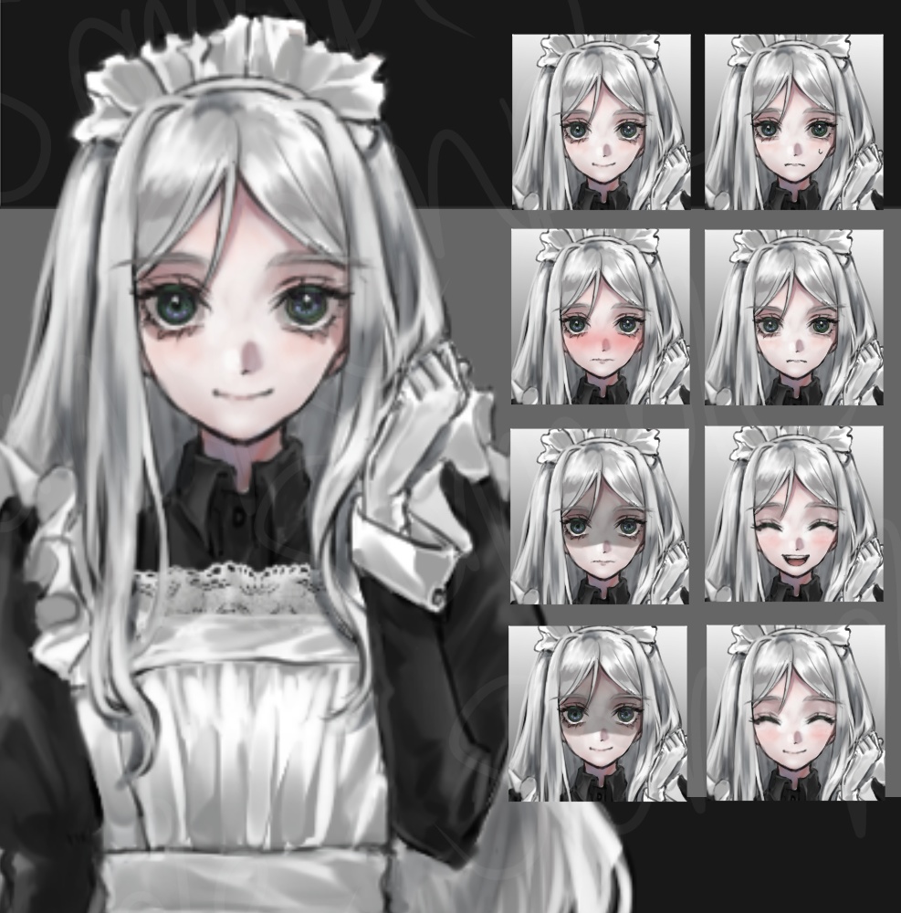 【立ち絵素材】メイド服_白髪_女性_少女