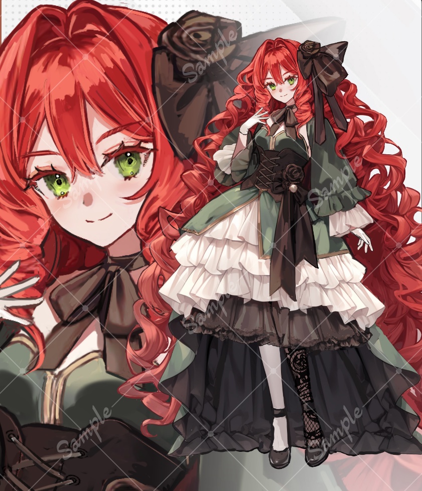 【立ち絵素材】女性_私服_ゴシック_少女_赤髪_ファンタジー