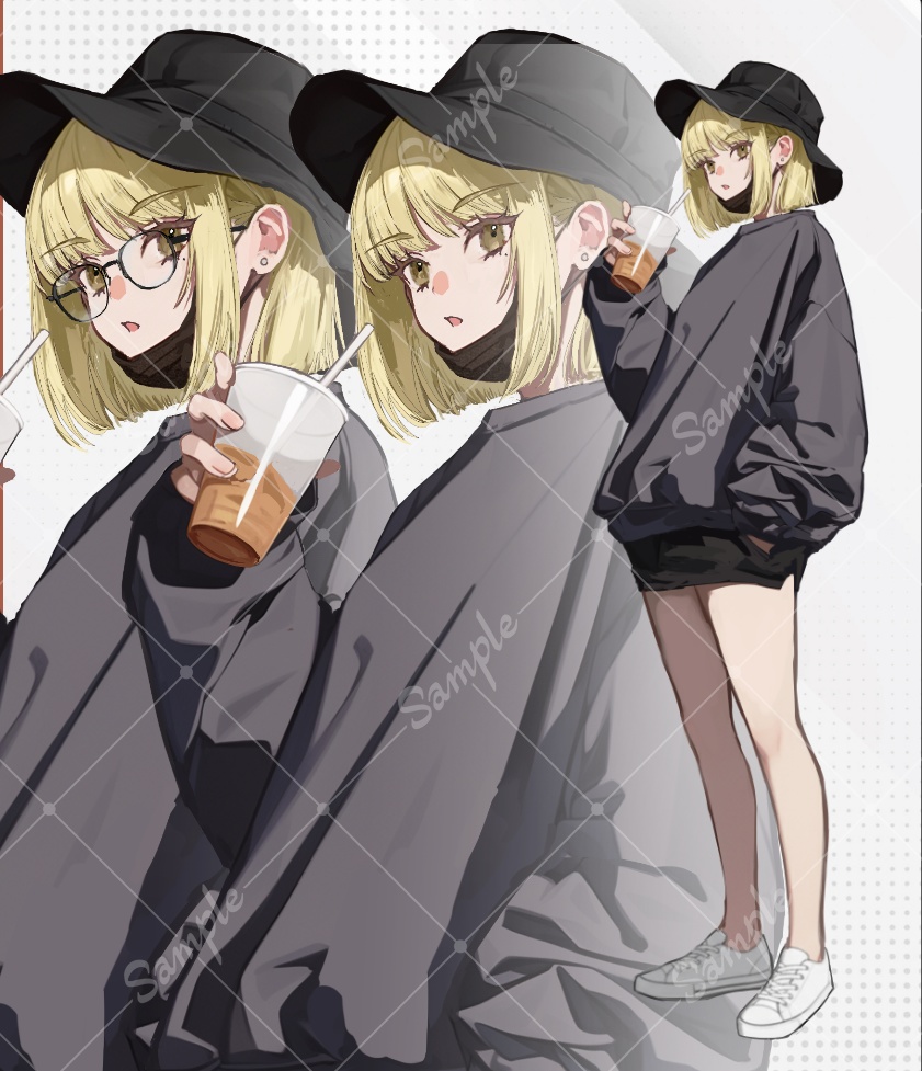 【立ち絵素材】女性_私服_メガネ_少女_金髪