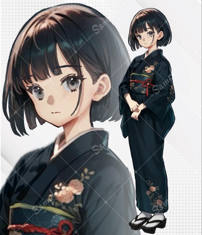 【立ち絵素材】少女_着物_黒髪_女性