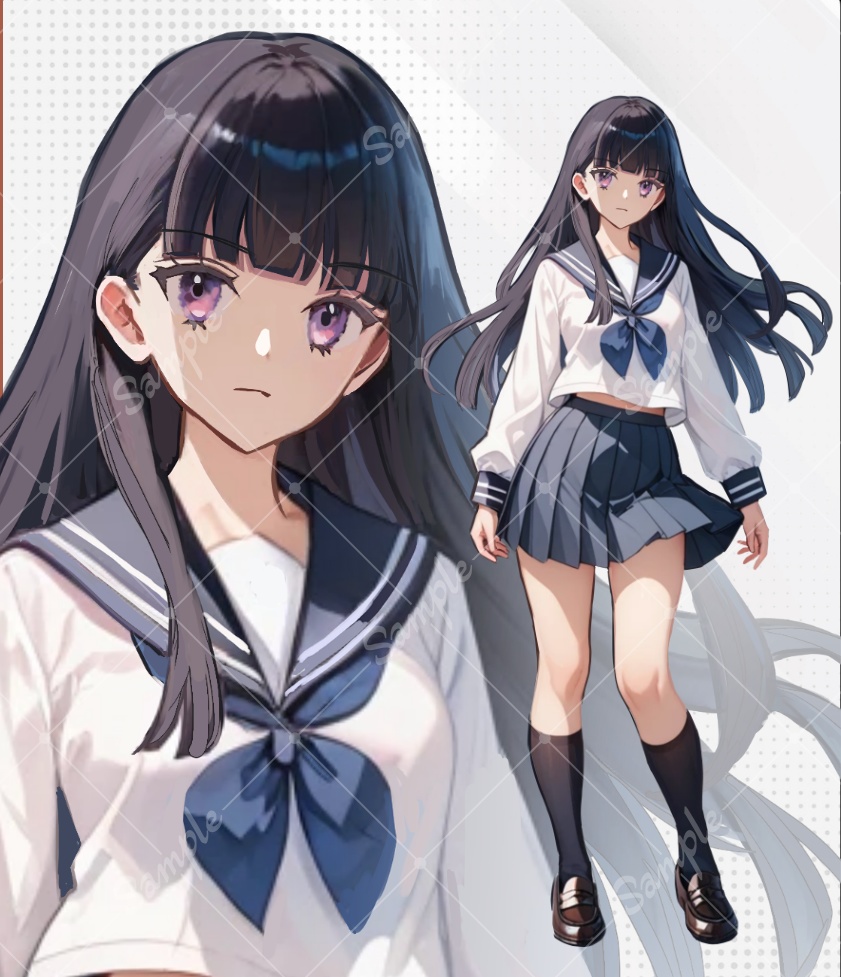 【立ち絵素材】少女_セーラー服_黒髪_女性