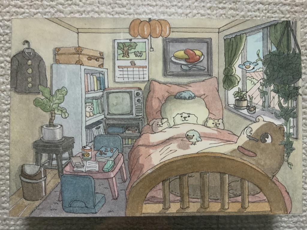 「寝坊」原画　ポストカードサイズ
