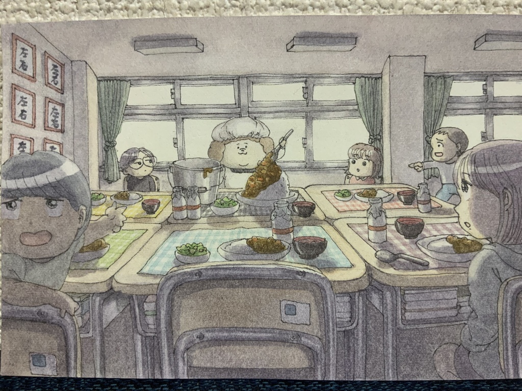 「給食当番」原画　ポストカードサイズ