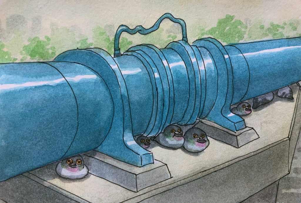 「日射しを避ける鳩」原画 ポストカードサイズ