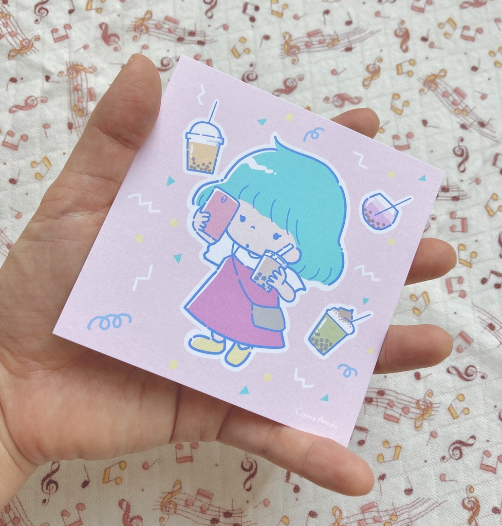 正方形イラストカード 「ニューレトロ×タピオカドリンク」