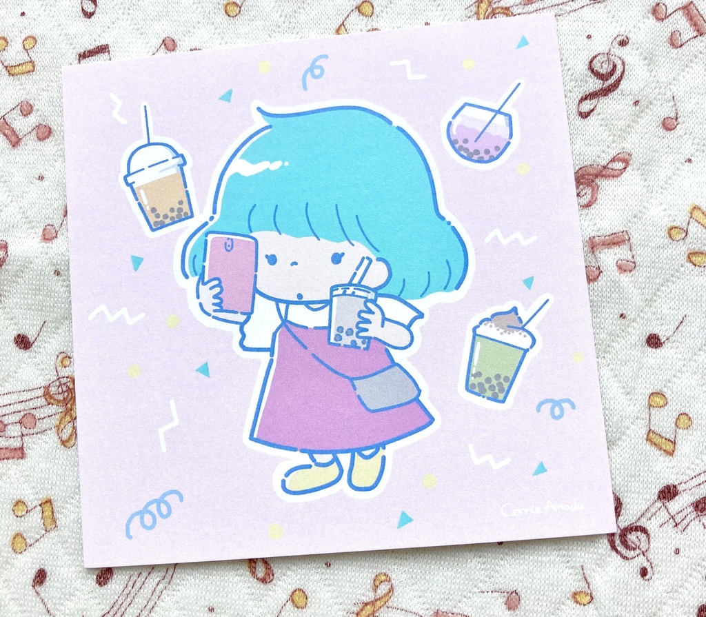 正方形イラストカード　「ニューレトロ×タピオカドリンク」