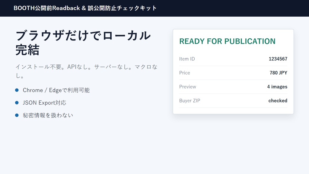 BOOTH公開前Readback & 誤公開防止チェックキット