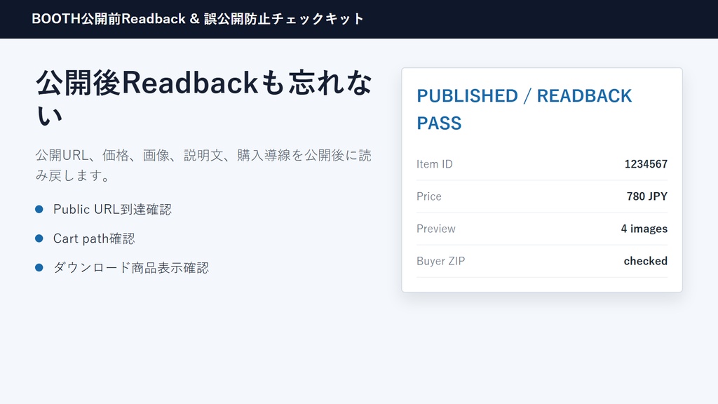 BOOTH公開前Readback & 誤公開防止チェックキット