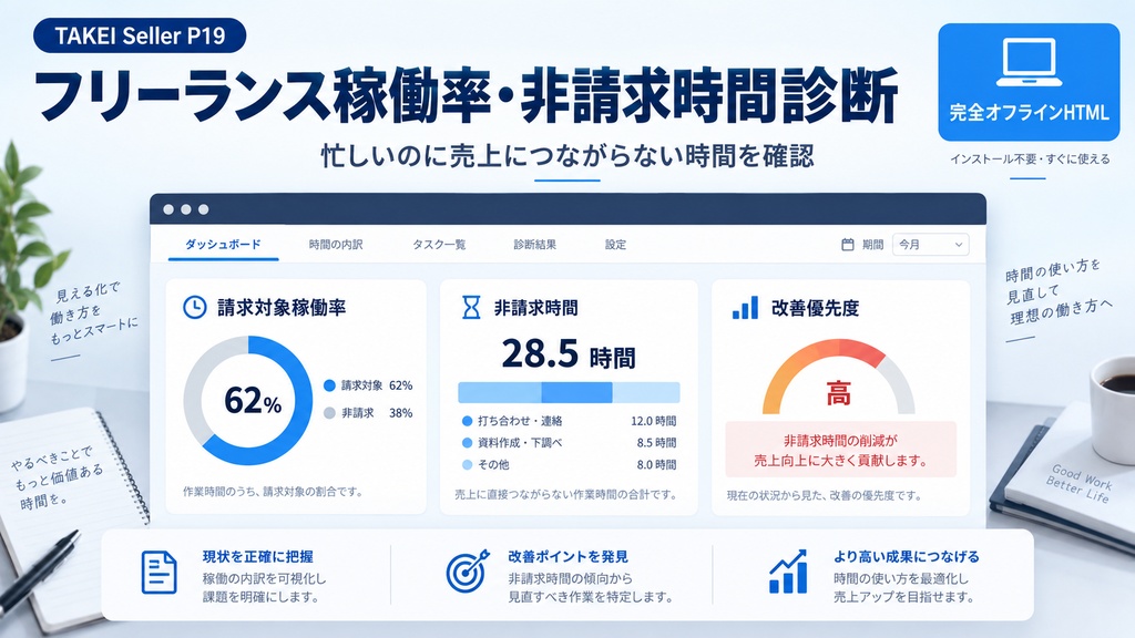 フリーランス稼働率・非請求時間診断|忙しいのに売上につながらない時間を確認