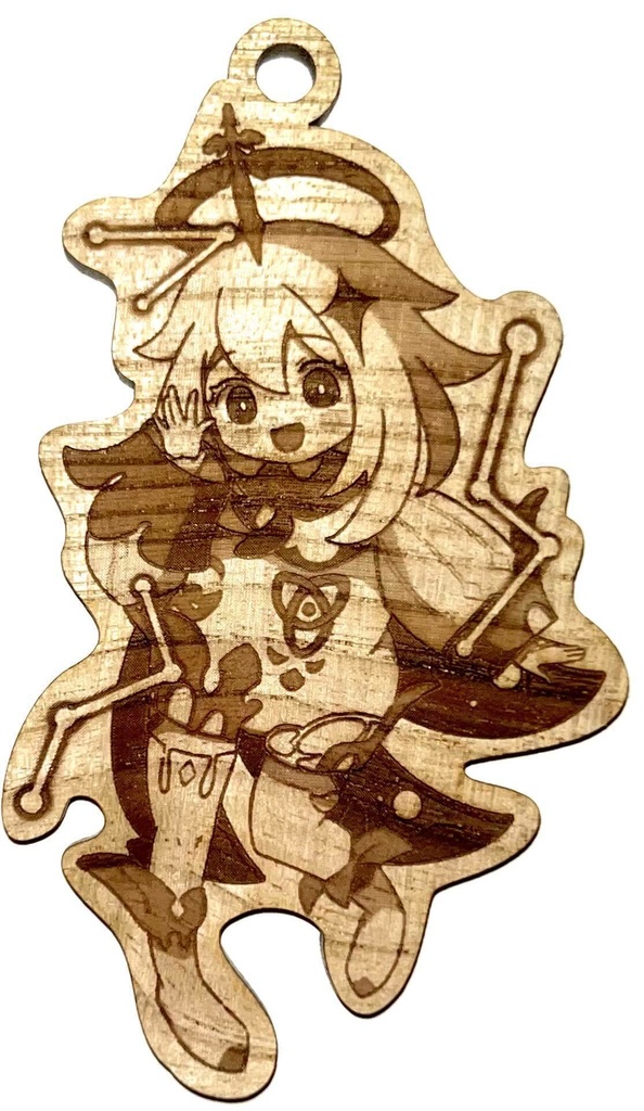 【原神】パイモン　ウッドキーホルダー（彫刻）