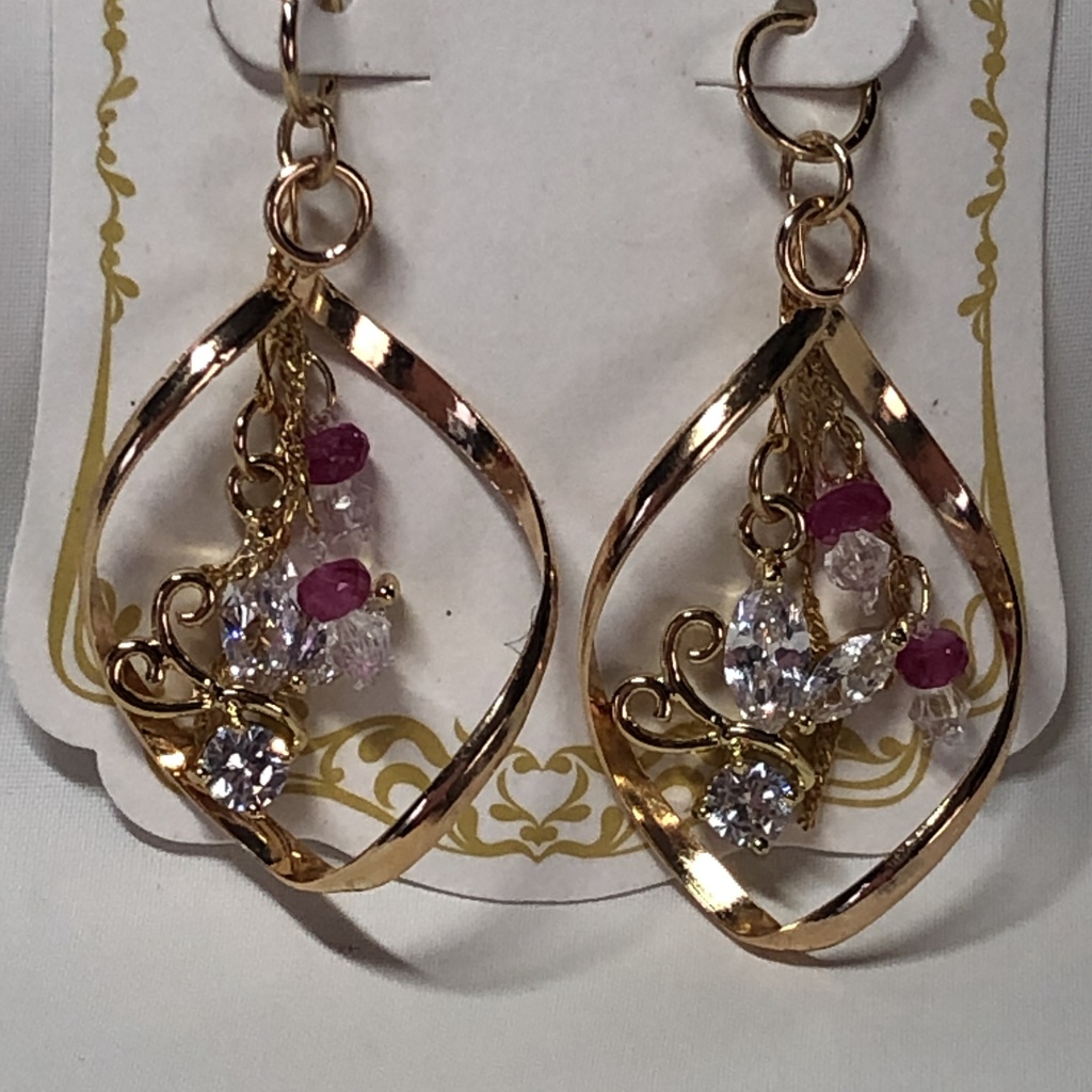 選べる天然石とビジューチャームの螺旋リングピアス イヤリング