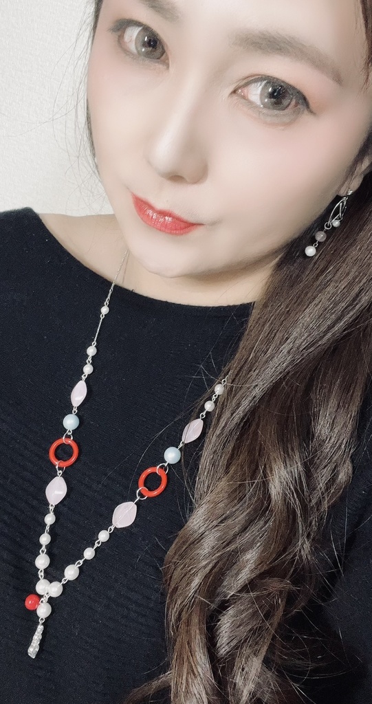 ラインストーンのパールネックレス オペラタイプ