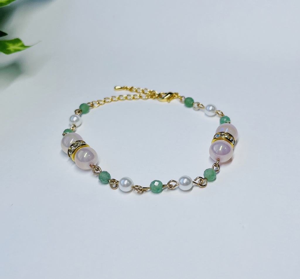 ピンクセルカドニーとアベンチュリンのブレスレット