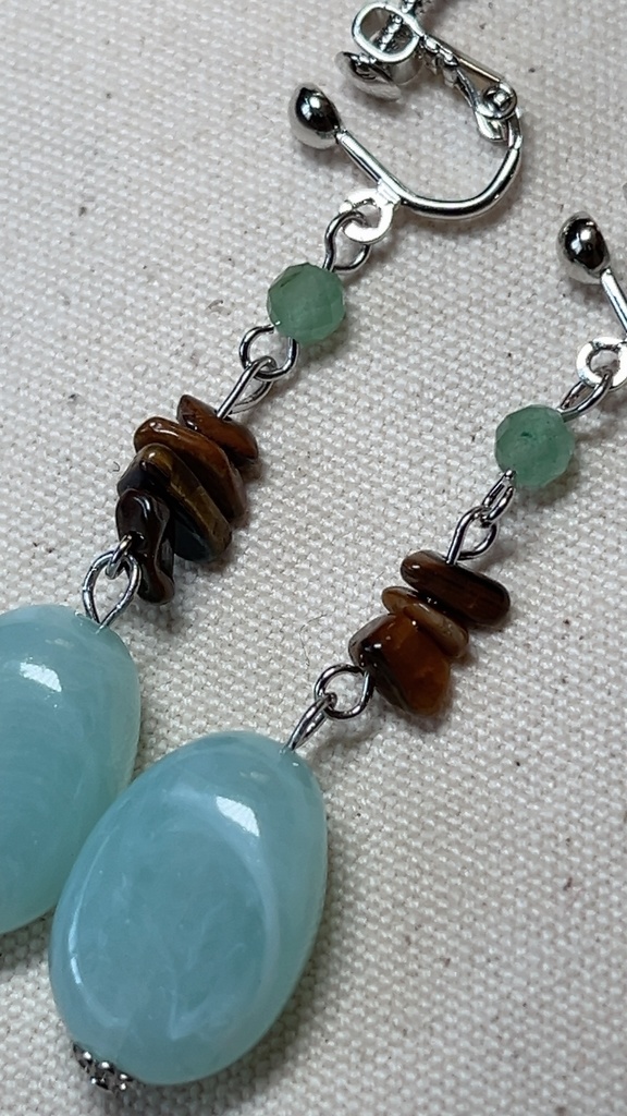 Calm Power – アベンチュリン × イエロータイガーアイ イヤリング