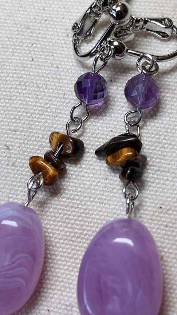 Calm Power – アメジスト × イエロータイガーアイ イヤリング