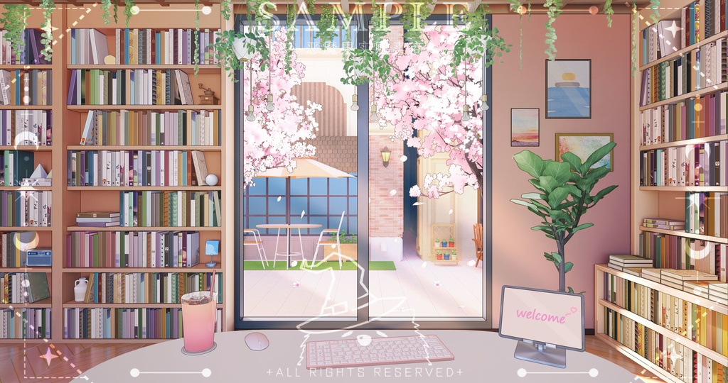 【Vtuber/動く配信背景】桜散る本屋さん