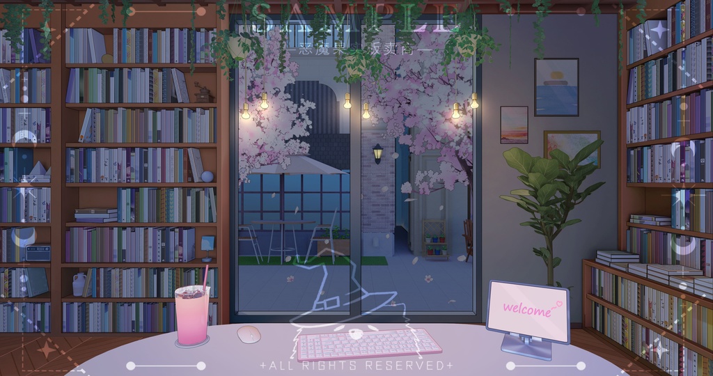 【Vtuber/動く配信背景】桜散る本屋さん
