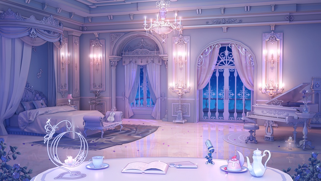 【Vtuber背景】西洋風超ゴージャスな寝室(明色)