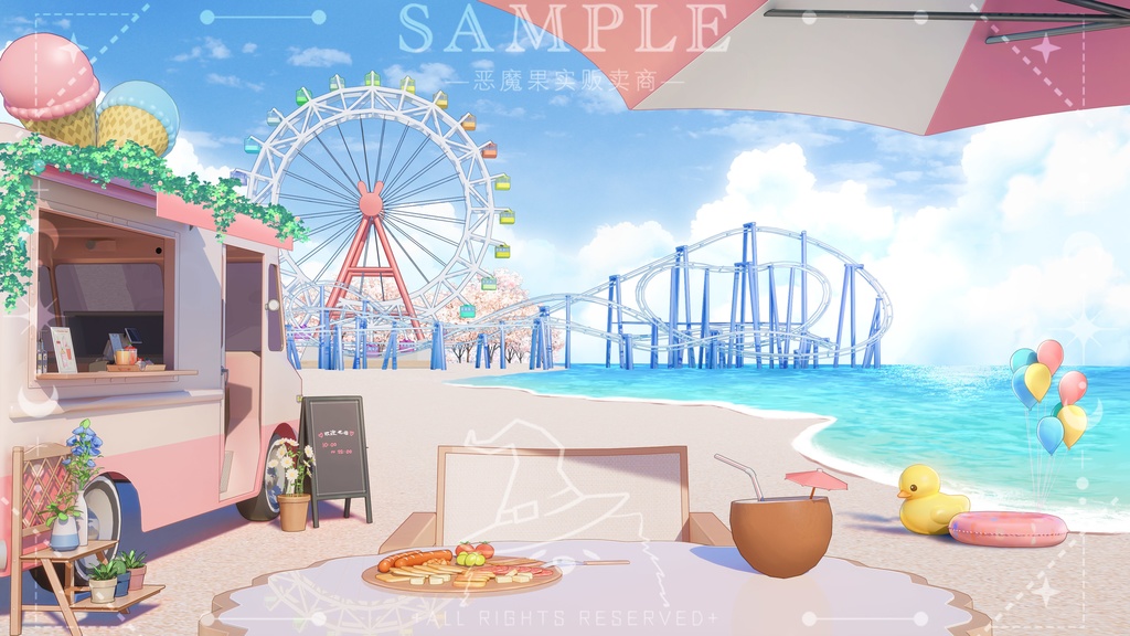【Vtuber/動く配信背景】海辺の遊園地