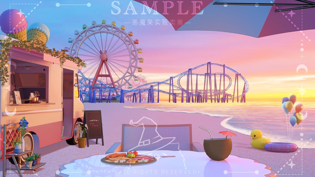 【Vtuber/動く配信背景】海辺の遊園地