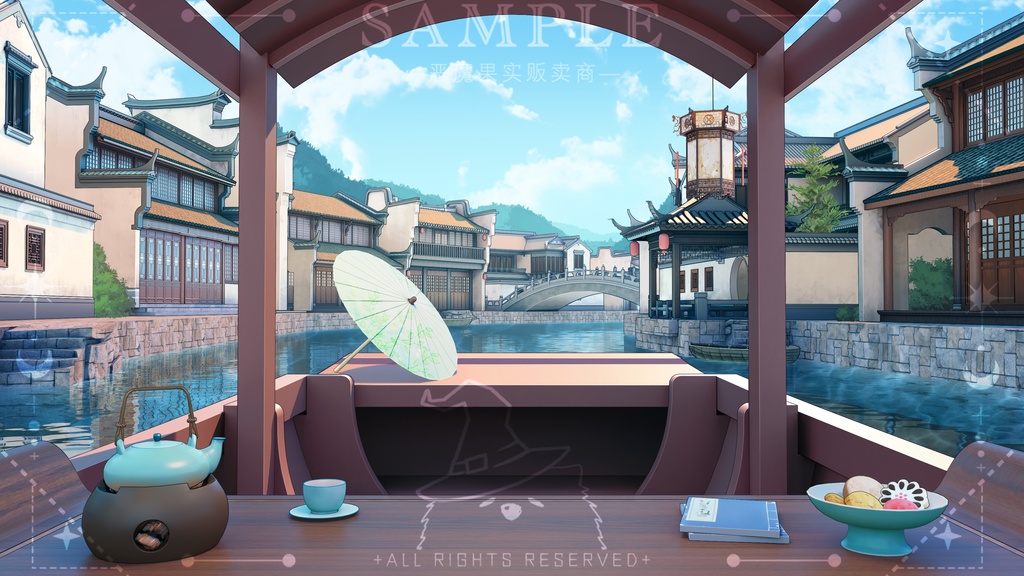 【Vtuber/動く配信背景+ui】中華風のボート