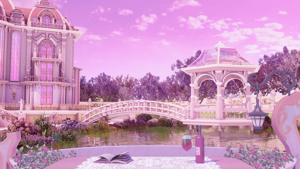 【Vtuber/動く配信背景】西洋風庭のボート(青い&ピンク 二色)