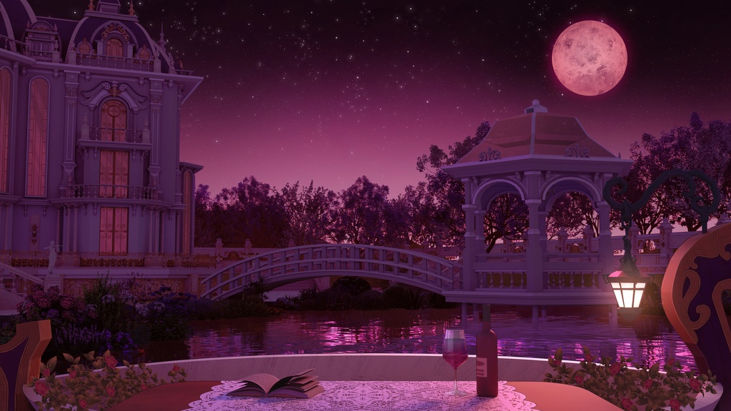 【Vtuber/動く配信背景】西洋風庭のボート(青い&ピンク 二色)