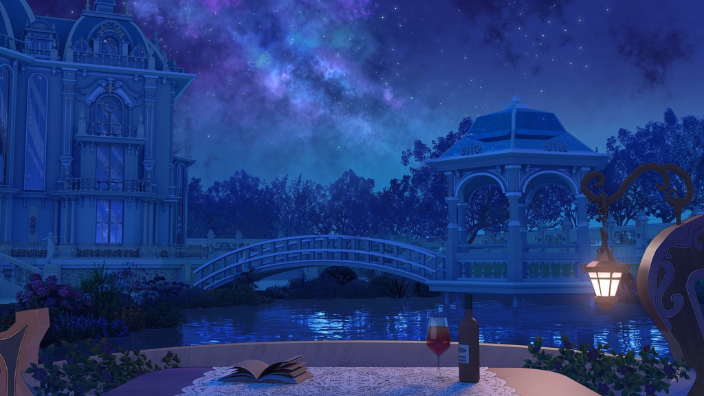 【Vtuber/動く配信背景】西洋風庭のボート(青い&ピンク 二色)