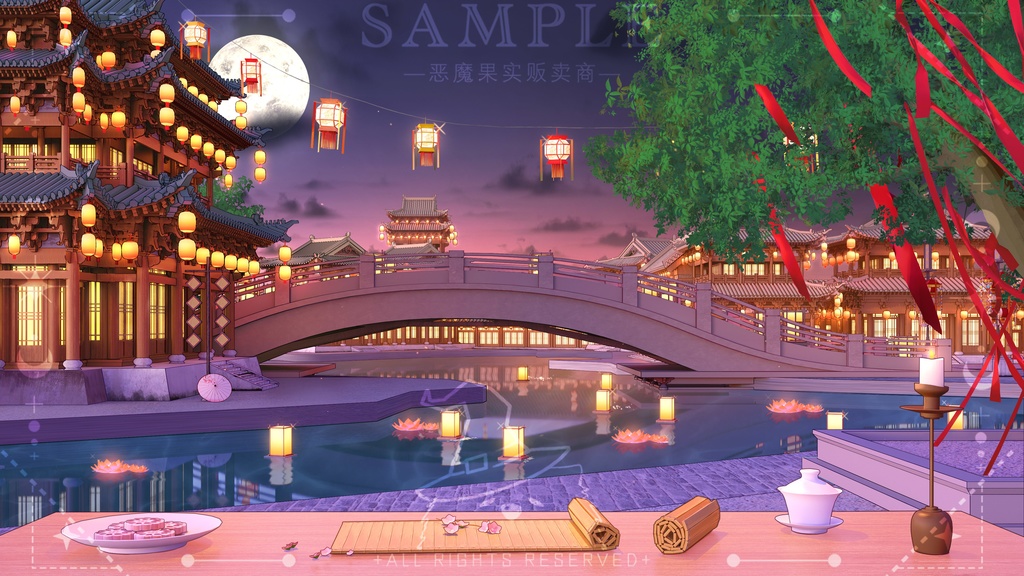 【Vtuber/動く配信背景】中華風の湖畔花火
