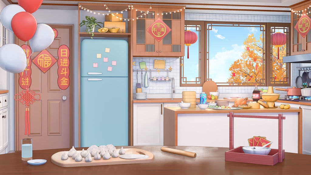 【Vtuber/動く配信背景】中華風新年のキッチン