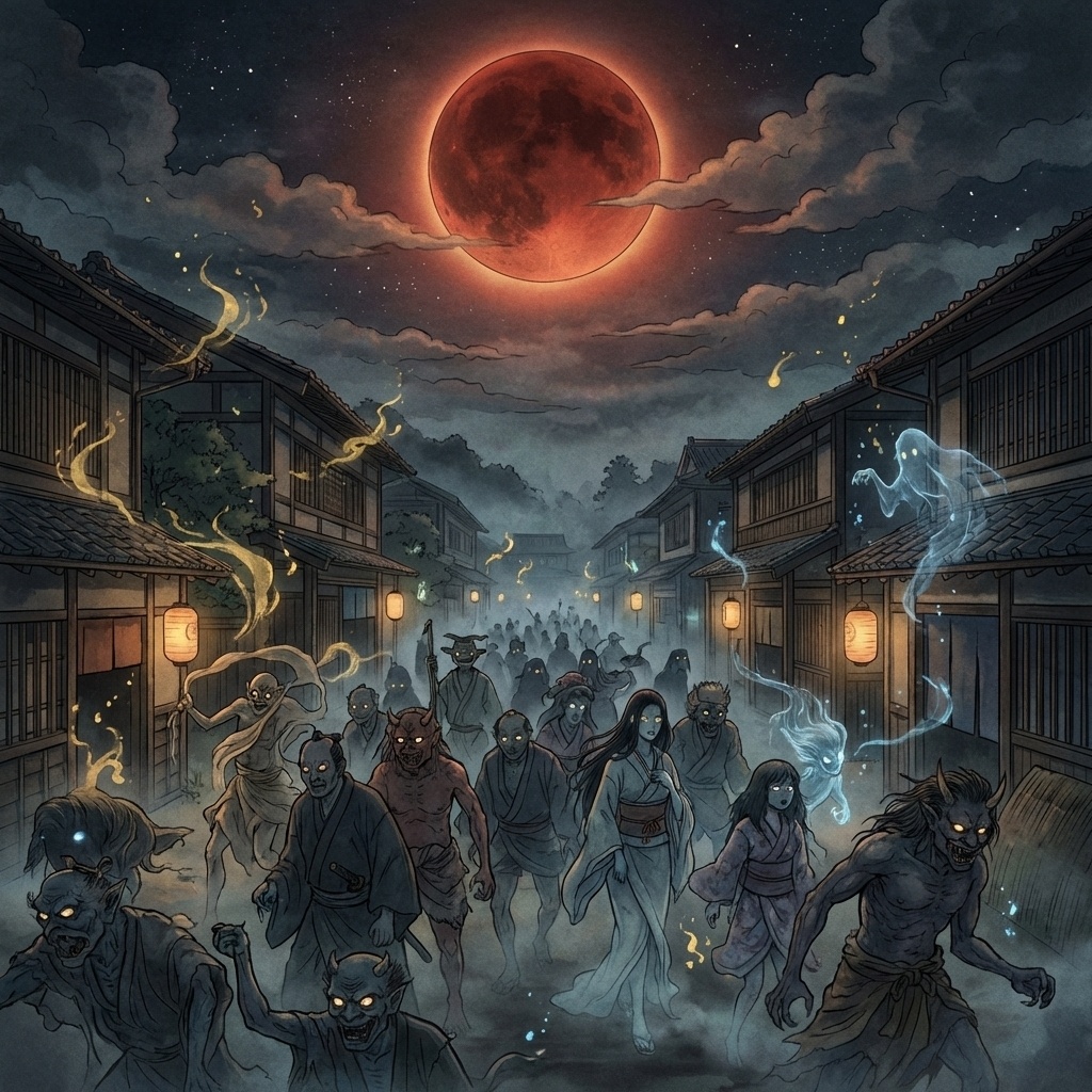 👹月蝕の百鬼夜行 - 全12章｜和風ダークファンタジー × 963Hz｜高次元和風サウンド 睡眠・作業用BGM