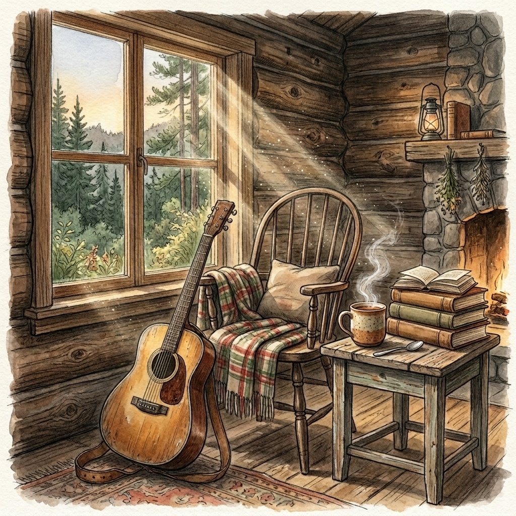 📖 湖畔の古い山小屋での休息｜心身を浄化するアコースティックギター｜ソルフェジオ周波数BGM