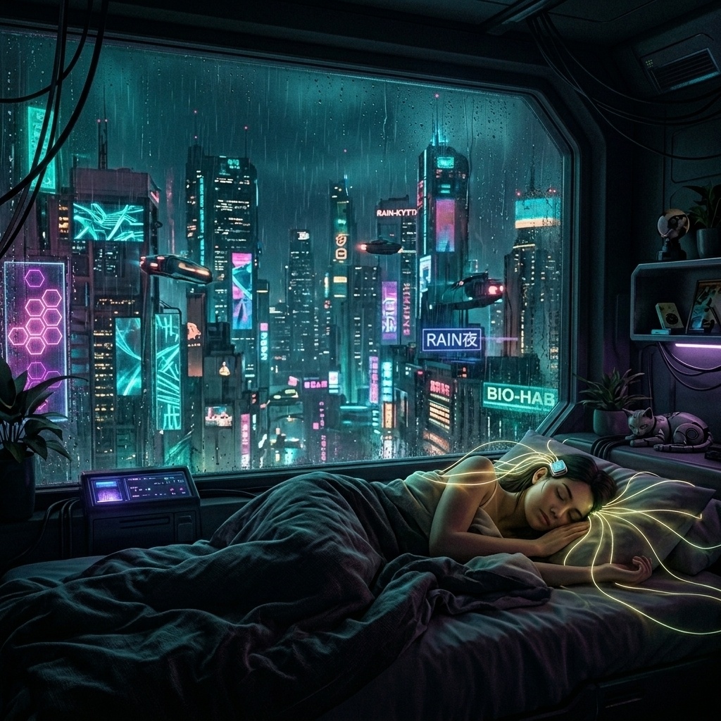 🌃【超熟睡】脳を修復する528Hz。雨のサイバーパンク都市で眠る｜自律神経を整えDNAを癒やす睡眠用BGM『脳のデフラグ - 夜とネオンの睡眠導入』 [立体音響・雨音ASMR] ☔🤖