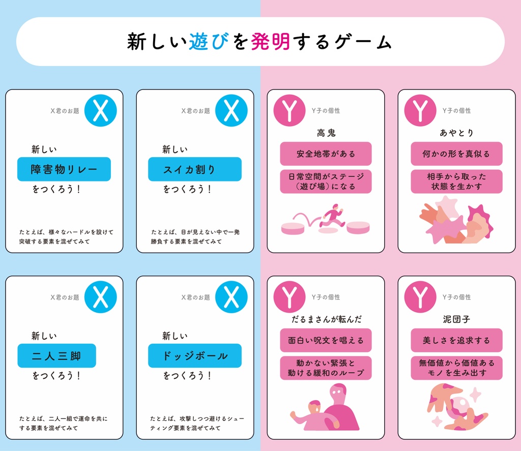 新しい遊びを発明するカードゲーム「はじめて出会うX君とY子 」