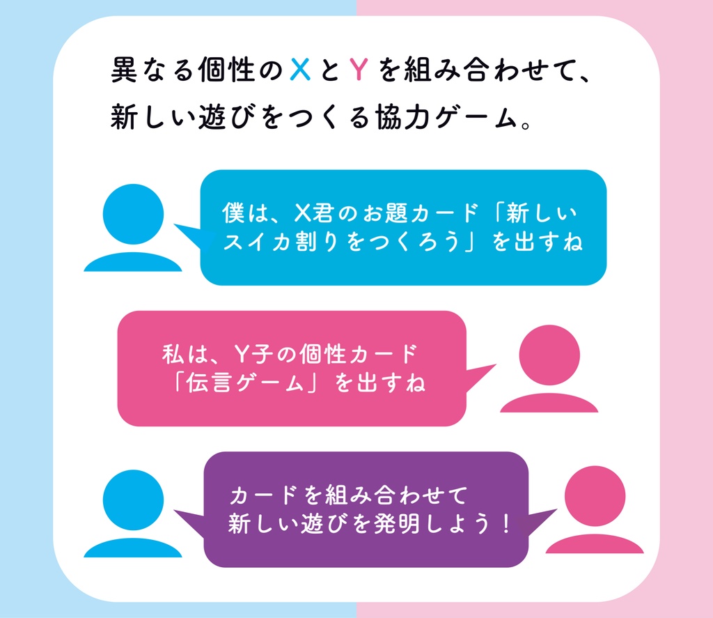 新しい遊びを発明するカードゲーム「はじめて出会うX君とY子 」