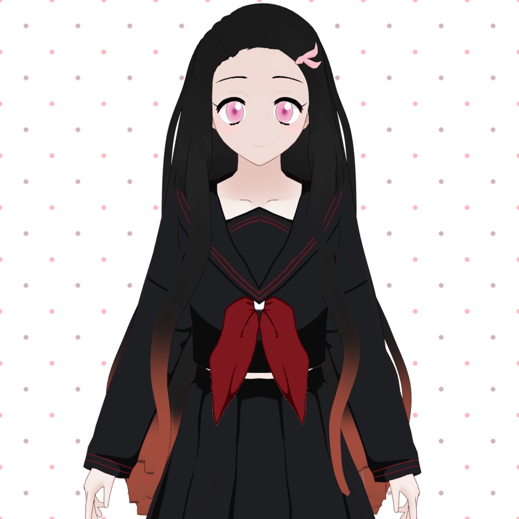 【VRoidヘアプリセット】 禰豆子 (ねずこ) Nezuko hair preset (Stable+Beta vers.)